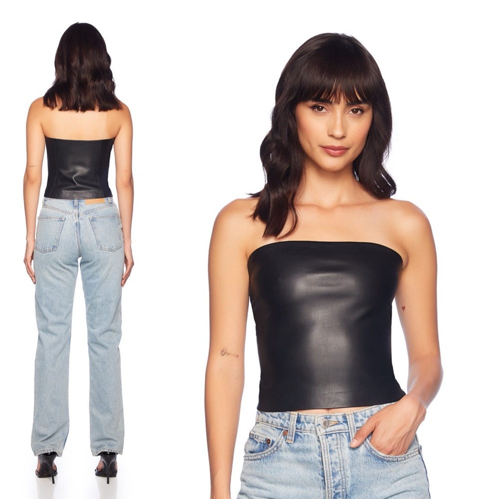 Susanna Monaco Black PLeather Tube Top Sz L